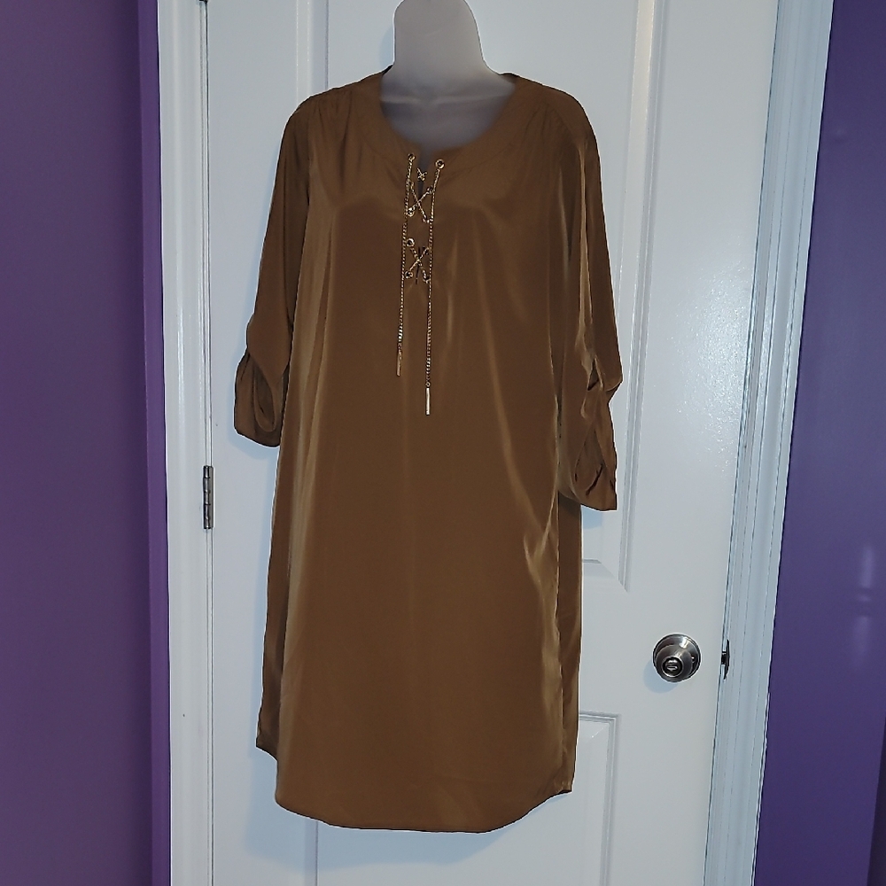 Michael Kors Tan Lace-Up Dress Sz: XL - Picture 3 of 8